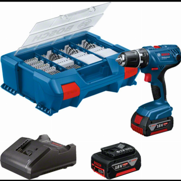 Perceuse-visseuse bosch gsr18v-21 18v + 2 batteries 4 ah + chargeur + coffret l-case - 06019h100c