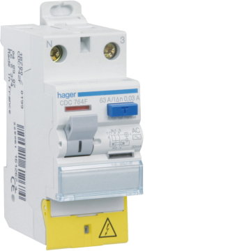 Interrupteur différentiel 2 poles 63 A 30 mA Type AC à Borne décalée - Hager