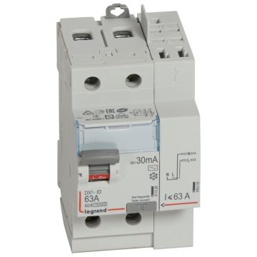 Interrupteur différentiel DX³-ID haut vis/haut auto 2P 230V~ 63A AC 30mA - 3 mod - Legrand