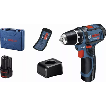 Perceuse-visseuse sans-fil bosch gsr 12v-15 + 10 accessoires + 2 batterie gba 12v 2,0ah + chargeur gal 12v-20 + coffret - 060186810g
