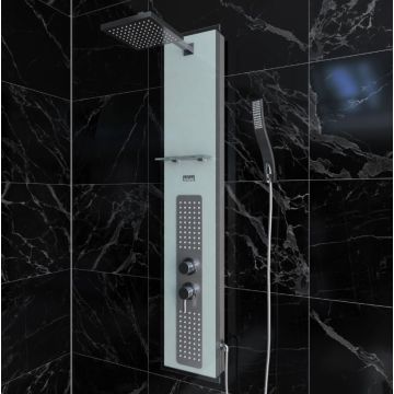 Colonne de douche à hydromassage 22x125cm - Verre Trempé avec plaque Inox - ALPHA WHITE Aurlane - COL043