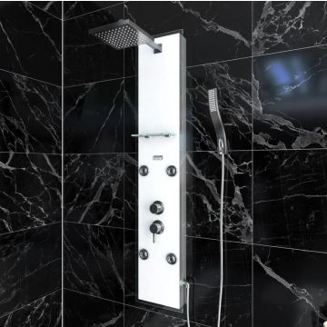 Colonne de douche à hydromassage 22x125cm en verre trempe + buses hydromassantes - EPSILON WHITE Aurlane - COL030