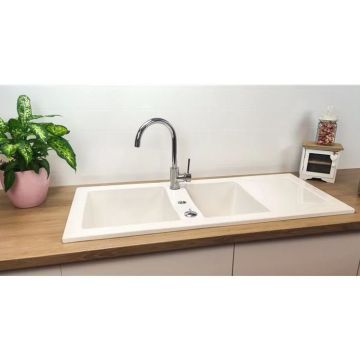 Evier céramique à encastrer Lingot Blanc Sarreguemines - 2 cuves avec égouttoir