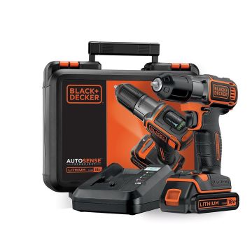 Perceuse sans fil Autosense 16/28 Nm - BLACK+DECKER - avec 1 batterie 18V 1,5Ah - chargeur - coffret - ASD18K-Q