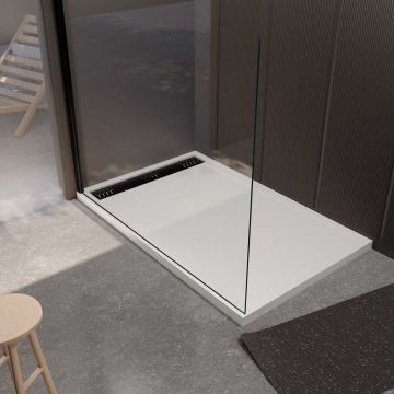 Receveur blanc effet granite en résine epoxy 80x140x3 cm + grille linéaire noire Aurlane - PACR291