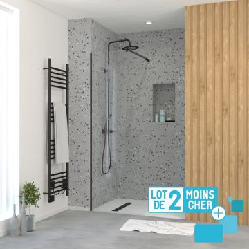 Lot de 2 parois de douche 70x195 cm en verre trempé 5 mm - profilés et bras noirs Aurlane - PACF480