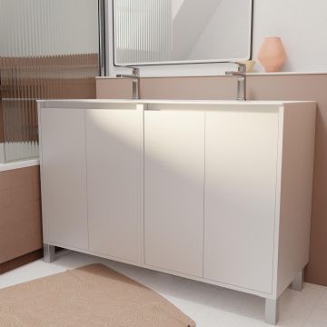 Pack meuble salle de bains 120 cm laqué blanc 4 portes avec vasque céramique - XENOS Aurlane - PACM693
