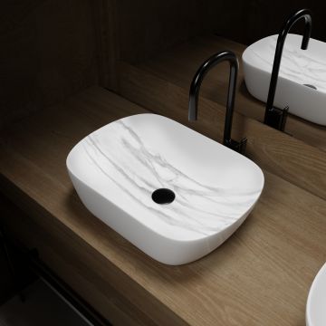 Vasque à poser rectangle en céramique blanche mat effet marbre - 45,5x32,5x13 cm - white marble Aurlane - VAS050