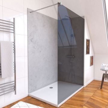 Panneaux muraux light grey 90+120x210 - receveur 120x90 - paroi 8mm 120x200 + bras - Couleur paroi au choix