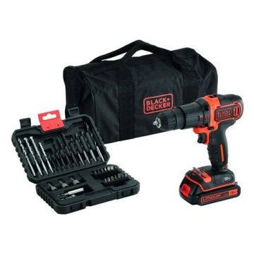 Perceuse à percussion sans fil - BLACK & DECKER - avec 1 batterie - chargeur - accessoire - sac souple - BDCHD18S32-QW